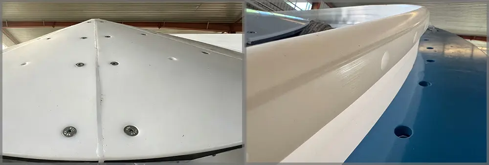 Close-up of UPE wear lining plate inside bin activator, low-friction liner to prevent silica sand adhesion and abrasion Close-up of UPE wear lining plate inside bin activator, low-friction liner to prevent silica sand adhesion and abrasion