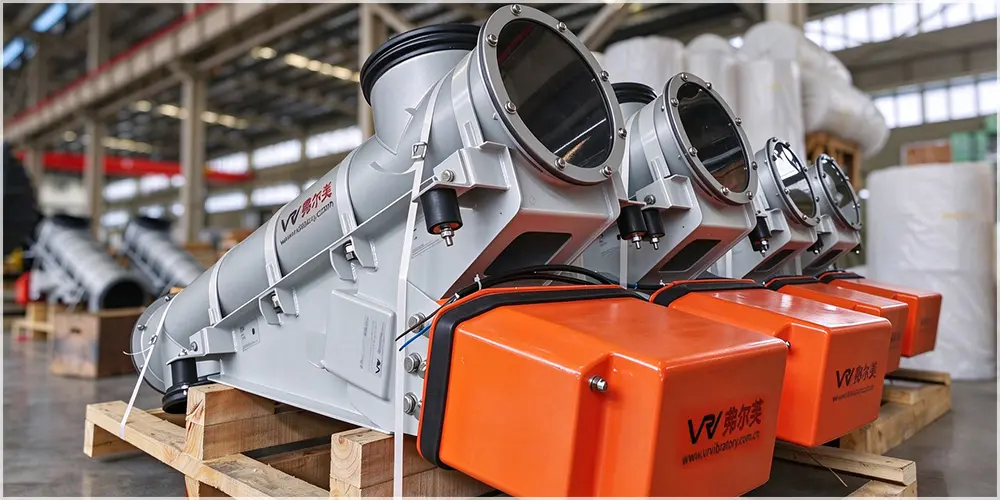 Multiple VRV magnetic vibrating tube conveyors in batch production for bulk material handling Multiple VRV magnetic vibrating tube conveyors in batch production for bulk material handling
