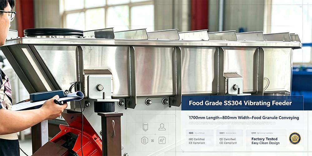 Alimentador vibratorio electromagnético de acero inoxidable para dosificación y transporte de gránulos alimentarios