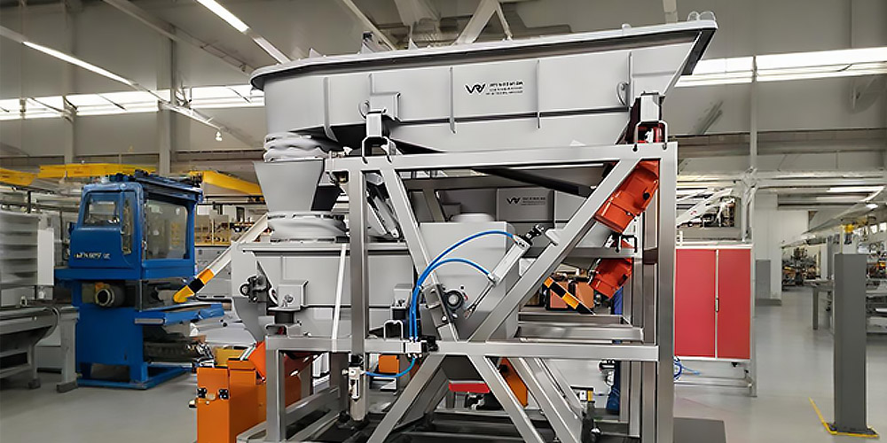 Sistema de manipulación de materiales: alimentador vibratorio motorizado y alimentador vibratorio electromagnético.
