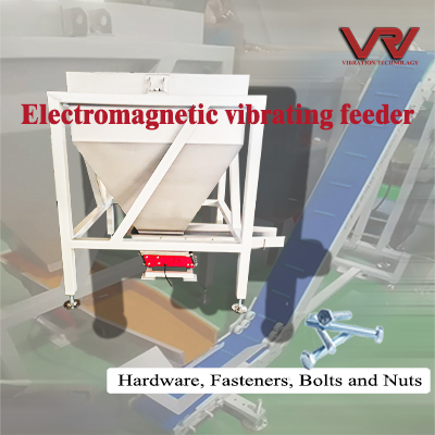 El alimentador vibratorio electromagnético transporta hardware y sujetadores.